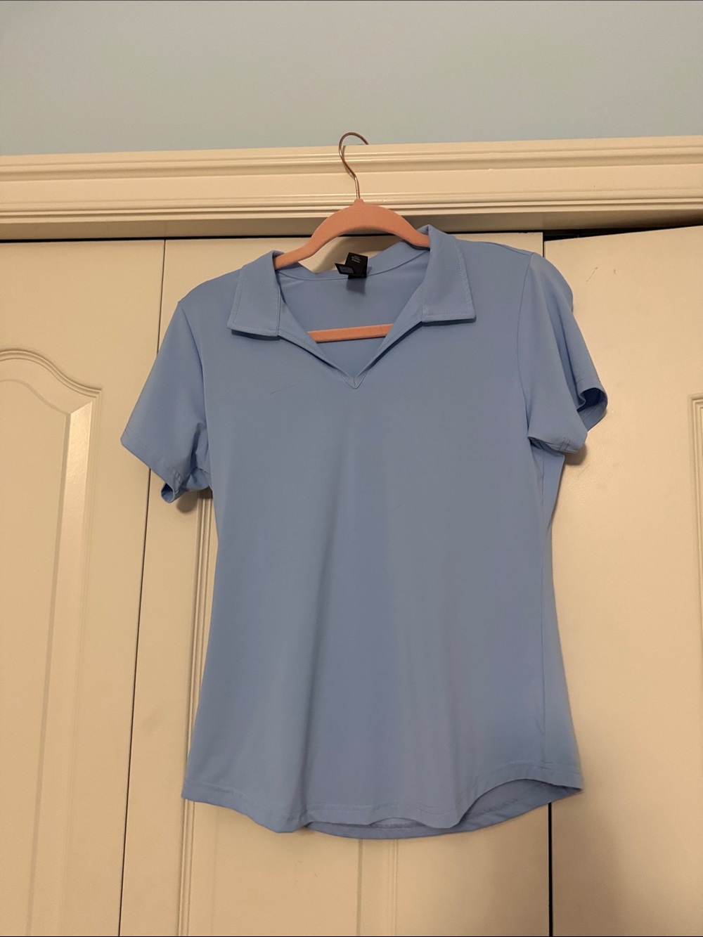 Women’s Light Blue Short Sleeve Polo-Style Top